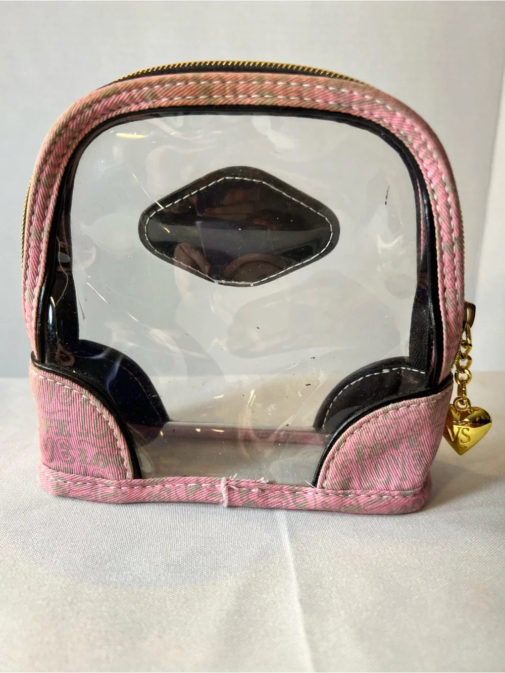 Victoria's Secret Clear Cosmetic Pouch with Pink Trim and Black Accents